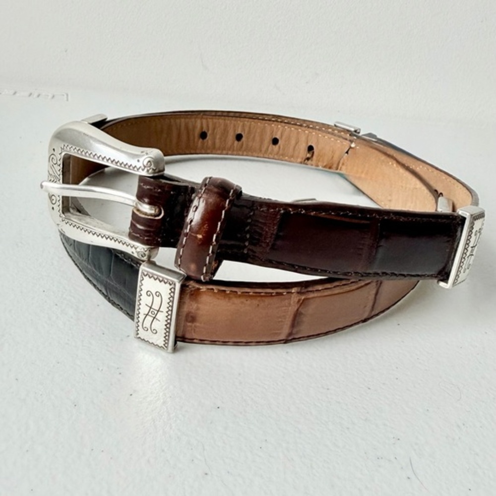 Multicolor Segmented Belt Black Brown Tan‎ Red Alligator Silver Hardware 30